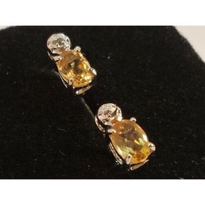 Wh Gold Over Sterling Diamonds & Citrine Earrings